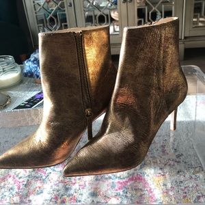 Zara Gold Shiny Leather Ankle Boots 38